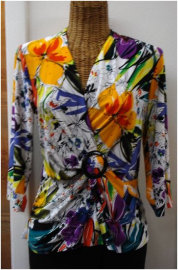 Multi colored floral print jersey top