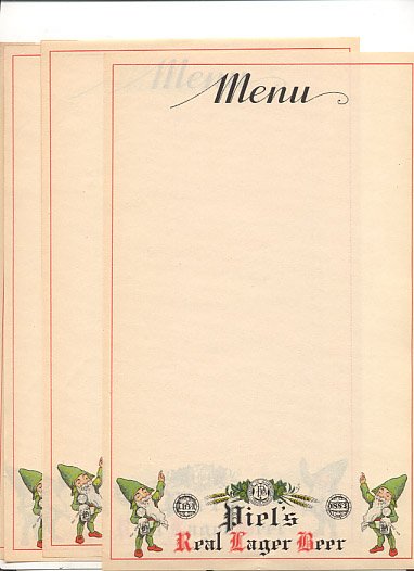 4 Piel's Real Lager Beer Menu Sheets 1930's