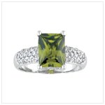 Green Square CZ Silver Ring