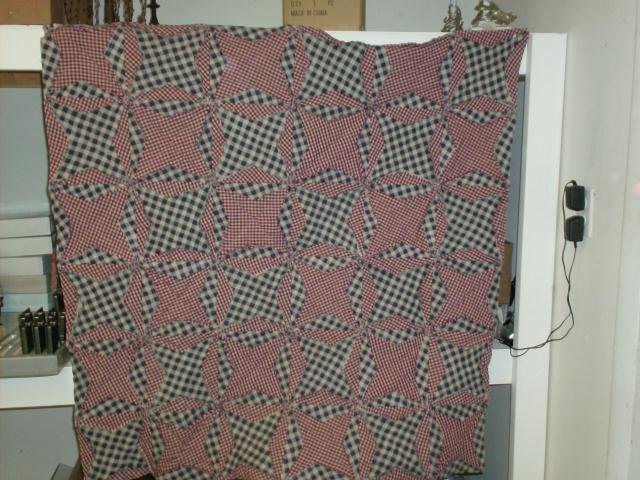 Country Star Rag Quilt Throw, Navy and Burgndy, Handcrafted