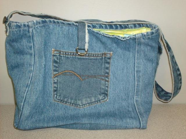 Recycled Denim Tote with Quilted lining, Handmade