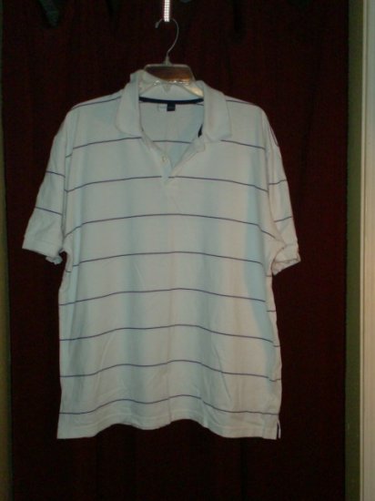 Marfinno Polo Shirt, White w/ Navy Stripes, Size Large