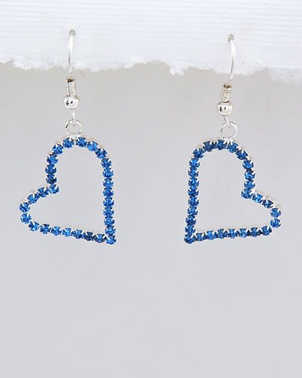 Sapphire Rhinestone Heart Earrings