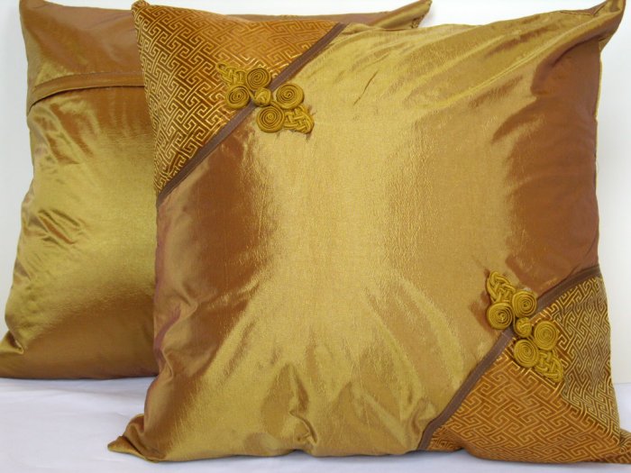 Asian Buttons Pillow Cushion Cover 19" Dark Gold
