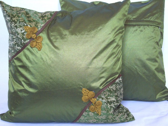 Asian Buttons Pillow Cushion Cover 19" Olive Green