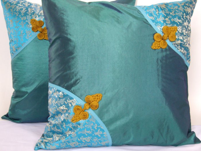 Asian Buttons Pillow Cushion Cover 19" Teal