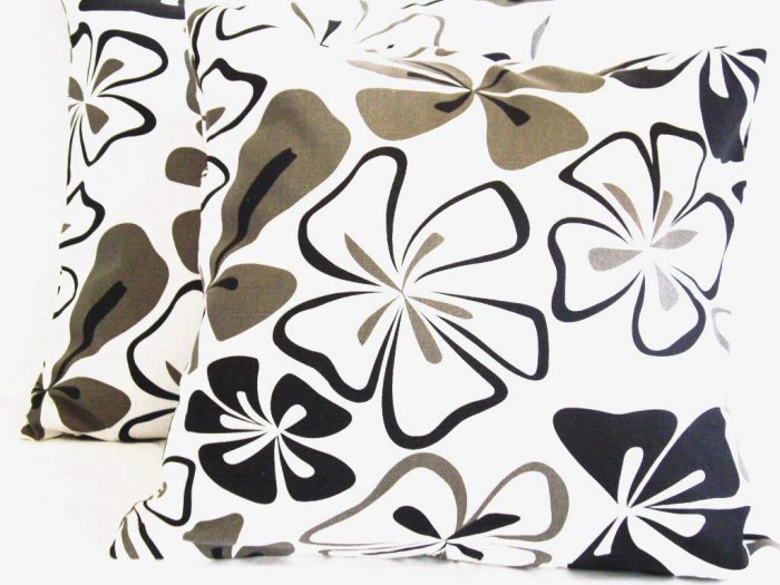 Florals Cotton Pillow Cushion Cover 19" Black/White