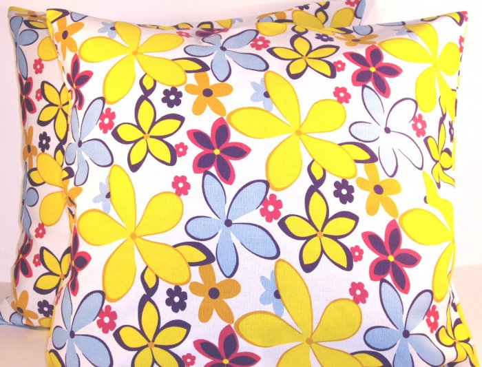 Florals Cotton Pillow Cushion Cover 19" Yellow/Blue