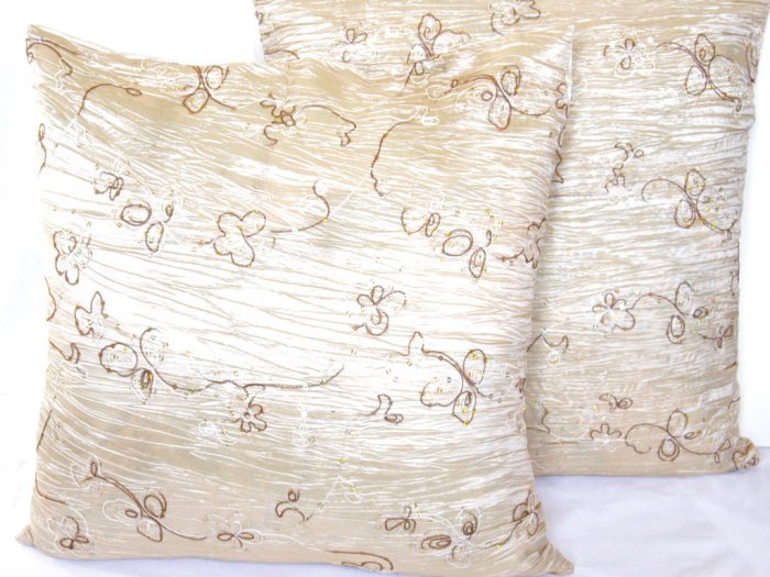 Beaded Sequins Sofa Pillow Cushion Covers 24" Ivory