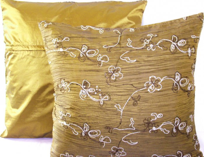 Beaded Sequins Sofa Pillow Cushion Covers 24" Mustard Gold
