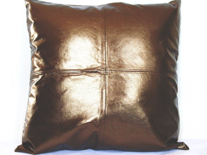 Metallic Faux Leather Pillow Cushion Cover 24" Brown