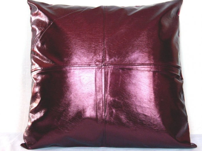 Metallic Faux Leather Pillow Cushion Cover 24" Burgundy