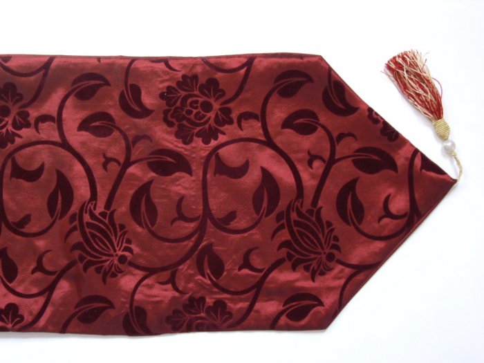 Floral Leaves Table Runner 71" Burgundy