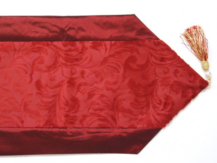 Velvet-Like Floral Leaves Table Runner Burgundy Red