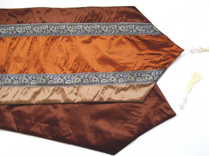 Trio-Stripe w/ Trim Table Runner 71" Copper/Bronze/Brown