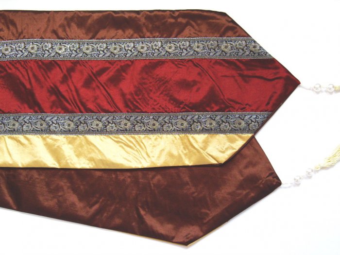 Trio-Stripe w/ trim Table Runner 71" Gold/Burgundy/Brown