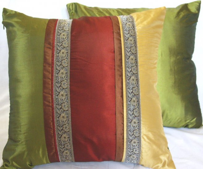 Trio Stripe w/ Trim Cushion Cover 20" Gold/Burgundy/Green