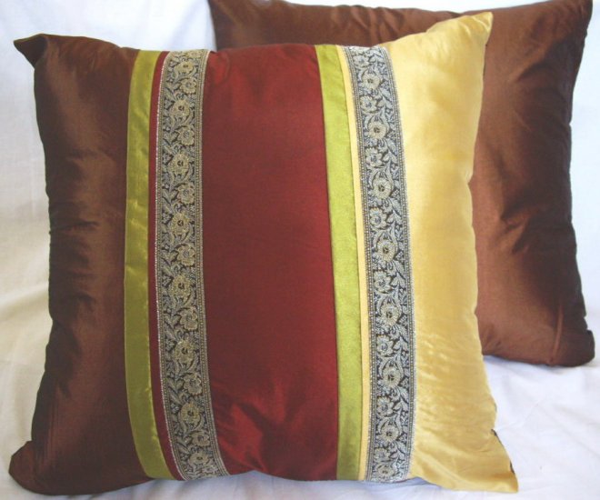 Trio Stripe w/ Trim Cushion Cover 20" Gold/Burgundy/Brown