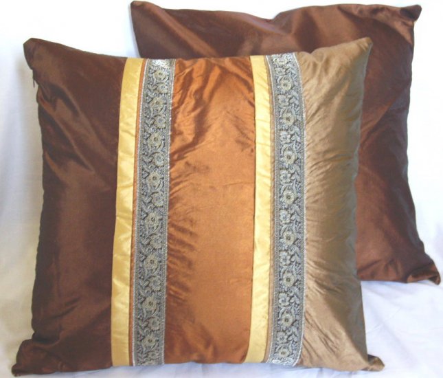 Trio Stripe w/ Trim Cushion Cover 20" Copper/Bronze/Brown