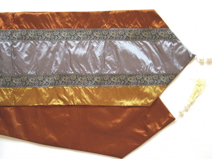 Trio-Stripe w/ trim Table Runner 71" Gold/Silver//Bronze