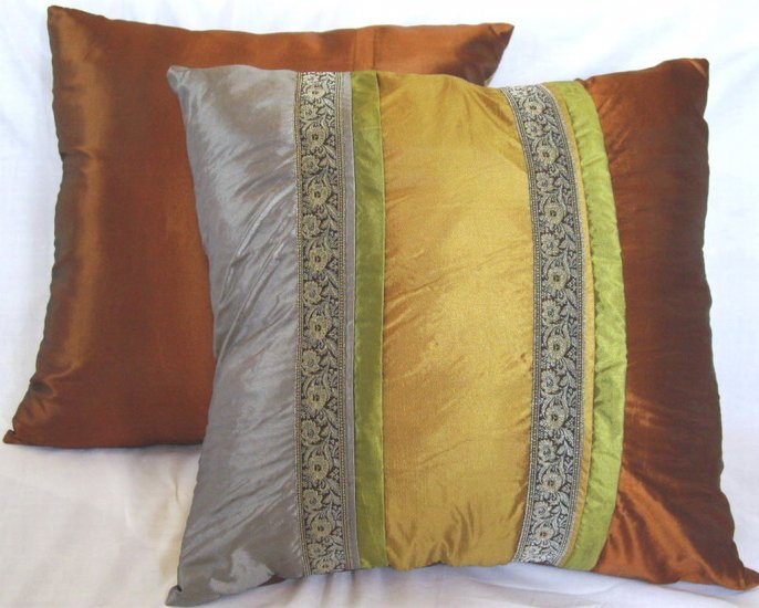 Trio Stripe w/ Trim Cushion Cover 20" Silver/Gold/Bronze