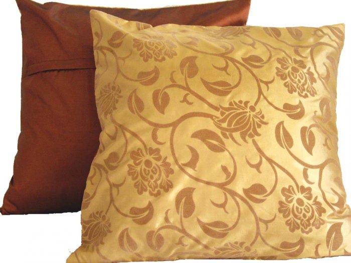 Floral Leaves Pillow Cushion Cover 19" Gold/Bronze