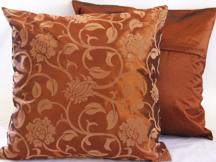 Floral Leaves Pillow Cushion Cover 19" Bronze/Bronze