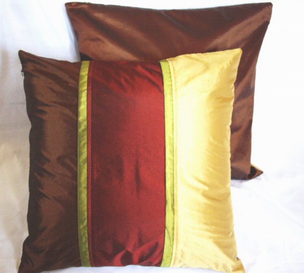 Trio Stripe Pillow Cushion Cover 20" Gold/Burgundy/Brown