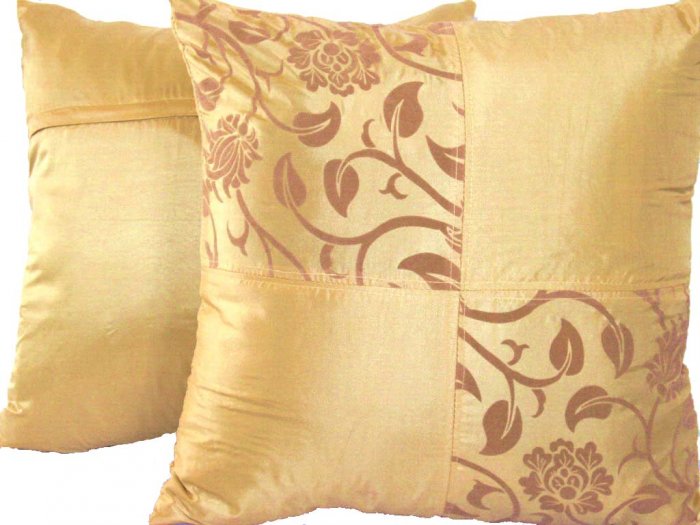 Quad FloralLeaves Pillow Cushion Cover 20" Gold