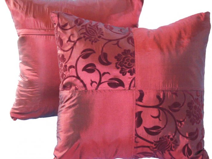 Quad FloralLeaves Pillow Cushion Cover 20" Burgundy Red