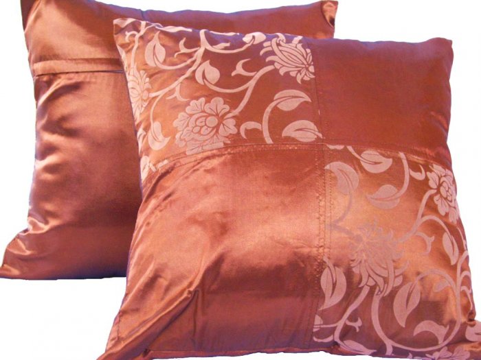 Quad FloralLeaves Pillow Cushion Cover 20" Bronze