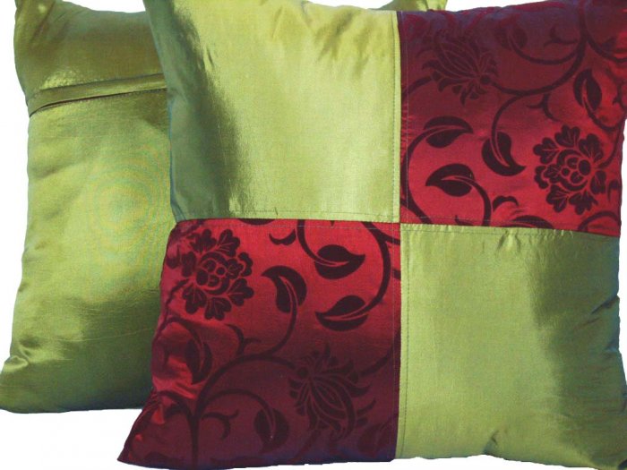 Quad 2-tone Pillow Cushion Cover 20" Burgundy/Olive Green