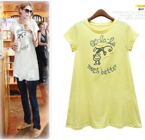 Yellow Long Style Lovely Prinited T Shirt
