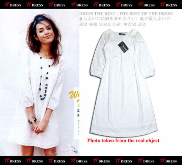 Pure White High Class Pattern Cotton One Piece Dress