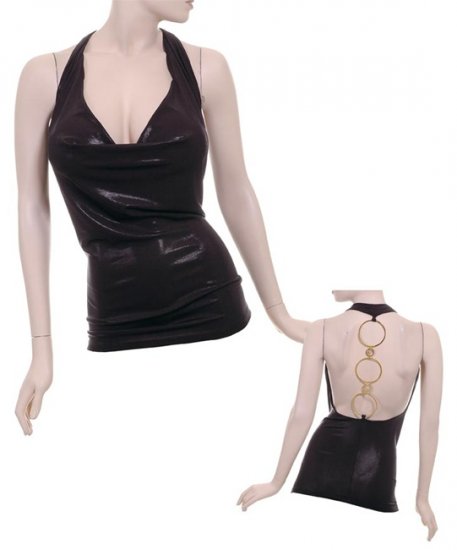 Classic Black Tunic/ Top with Bare Back Golden Ring