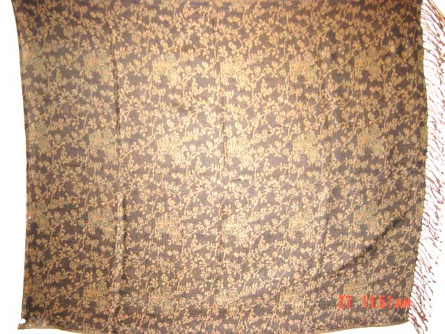 BLACK GREEN BROWN BASE FLOWER THROW GIFT PASHMINA