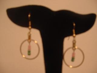 Pink and Green Beaded Hoops