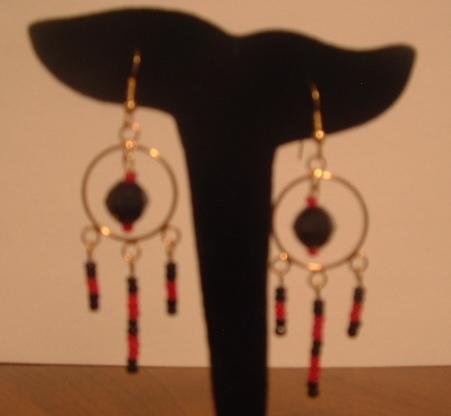 Red and Black Dangle Hoops