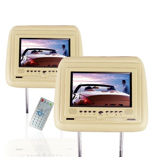 7 Inch Car Headrest DVD Player - TV + Touchscreen -Pair -Tan