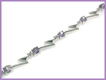 21 Round Created Amethyst Bracelet 925 Silver 7.5"