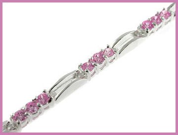 38 Round Created Pink Sapphire 925 Silver Bracelet 7"