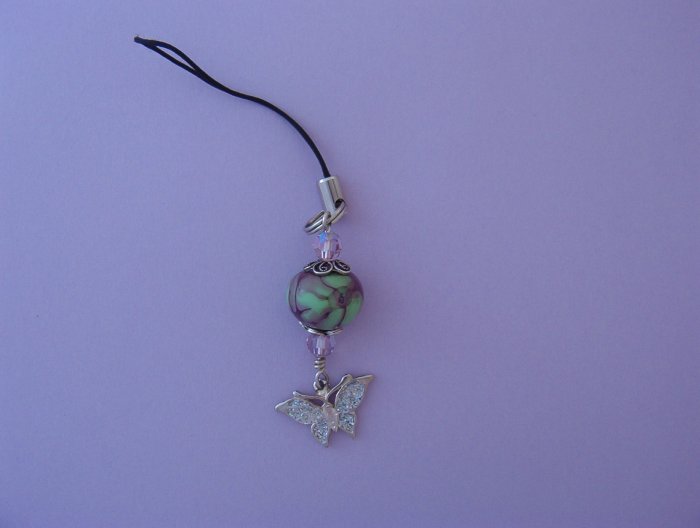 Sterling Lampwork Swarovoski Butterfly Cell Phone Charm
