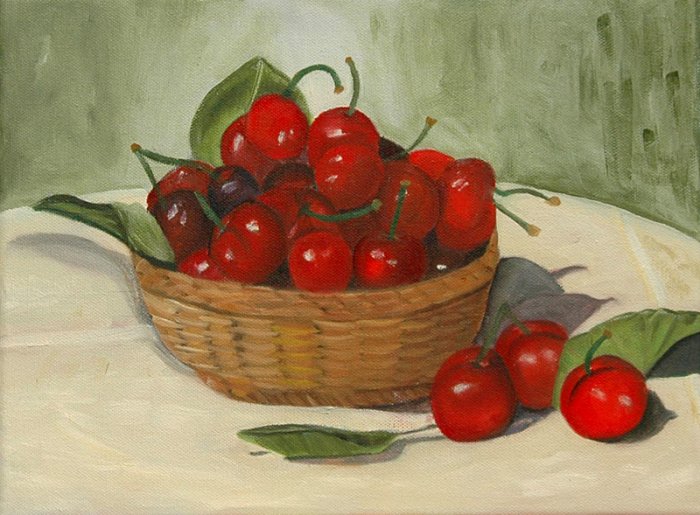 Life is Just a ... Original Oil Painting, Cherries