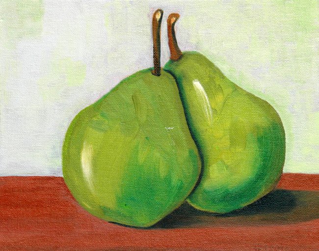 Cozy... Green Pears, Original Oil Painting