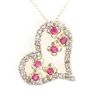1 CTW Geniune white diamonds/.30 CTW Rubies/10 K chain