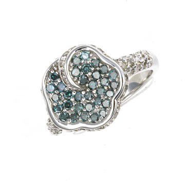 1.5 Ctw Geniune Blue&White Diamond Ring