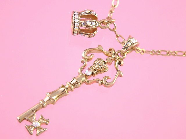 golden key necklace with tiny crown