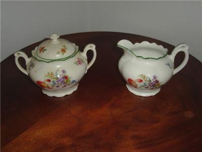 Union Czecho Slovakia Flowered Sugar Bowl & Creamer