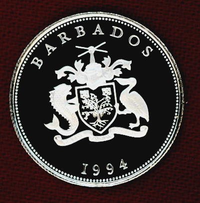 SILVER 1994 BARBADOS DOLLAR : "LADY OF THE CENTURY" PROOF W / COA. WOULD GRADE MS68+