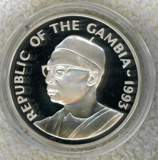 SILVER 1993 GAMBIA 20 DALASIS PROOF COIN. Only 10,000 Minted !!